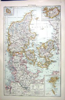 Antique Print of Denmark Map C1897 Jutland Holstein Hanover Schleswig Zealand Faroe Isles  