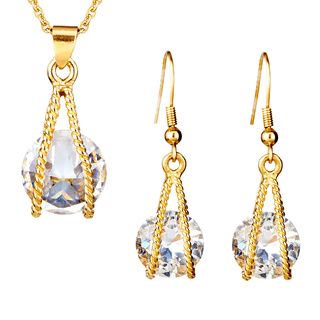 Goldplated Stainless Steel CZ Suspended 2 piece Jewelry Set West Coast Jewelry Cubic Zirconia Necklaces