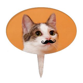 Funny cat with mustache cake picks