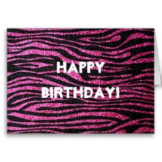 Pink and Black Zebra (faux glitter) happy birthday Greeting Card