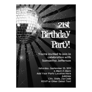 Silver Sparkle Disco Ball 21st Birthday Party Announcements