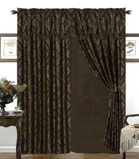 Black Diamand Floral Jacquard Curtain Set w/ Valance   Window Treatment Curtains