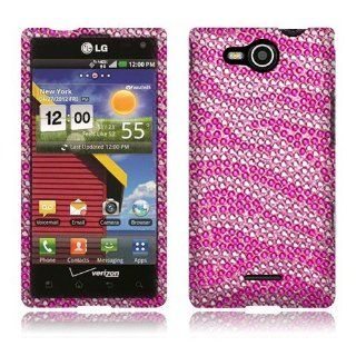 LG Lucid 4G VS840 Pink/Hot Pink Zebra Full Diamond Cell Phones & Accessories
