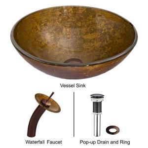 Vigo Textured Copper Glass Vessel Sink and Waterfall Faucet Set in Oil Rubbed Bronze VGT018RBRND