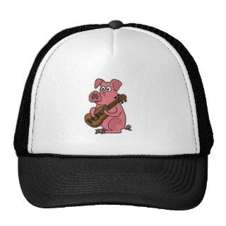 XX  Funny Pig Playing Guitar Cartoon Mesh Hats