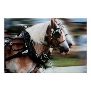 Horses running horse drawn carriage poster photo