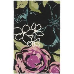 Handmade Chatham Roses Black New Zealand Wool Rug (2'6 x 4') Safavieh Accent Rugs