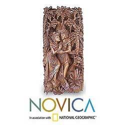 Handcarved Wood 'Rama and Sita in Exile' Wall Relief Panel (Indonesia) Novica Wall Hangings