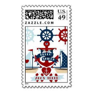 Nautical Hello Sailor Anchor Sail Boat Design Postage Stamps