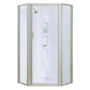 Sterling Plumbing Intrigue 36 1/8 in. x 72 in. Neo Angle Shower Door in Nickel with Smooth or Clear Glass Texture SP2275A 38N