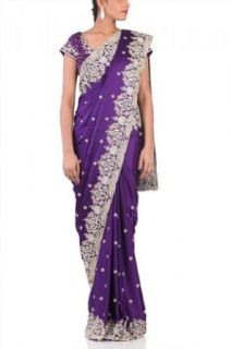 Chhabra 555 Womens Imperial Purple Embroidery Saree One Size World Apparel Clothing