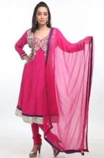 Chhabra 555 Womens Hot Pink Art Georgette Suit Dupatta Md Clothing