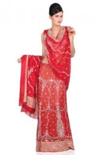 Chhabra 555 Womens Chinese Red Embroidery Lehanga Unstitched One Size Clothing