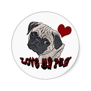 Cute Cartoon Pug Puppy Love My Pug Sticker
