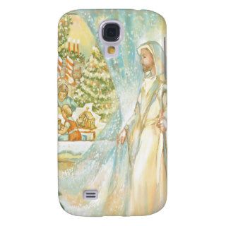 Jesus at Christmas Looking Through Veil of Snow Samsung Galaxy S4 Cases