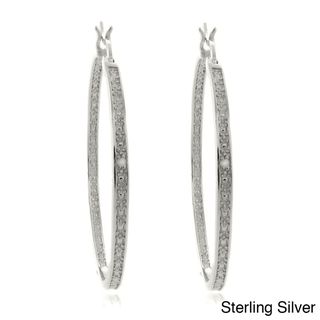 Finesque 18k Yellow Goldplated or Sterling Silver Diamond Accent Hoop Earrings Finesque Diamond Earrings
