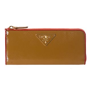 Prada 'Vernic' Caramel/ Red Saffiano Leather Zip Around Wallet Prada Designer Wallets