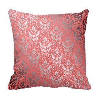 Shimmer Peach Damask Faux Silver Effect Throw Pillow
