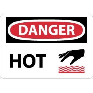 NMC D557AB OSHA Sign, Legend "DANGER   HOT" with Graphic, 14" Length x 10" Height, 0.040 Aluminum, Black/Red on White Industrial Warning Signs