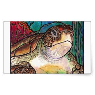 Gorgeous Sea Turtle Stained Glass Style Art Rectangular Sticker