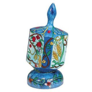 Seven Species Hand Painted Large Wooden Dreidel and matching Stand by Yair Emanuel Home & Kitchen