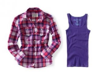 Aeropostale Womens Purple (667) Long Sleeve Bold Plaid Woven Shirt Coordinated with Aero's Purple (542) Solid Boytank   Juniors Size XSmall (XS) Small (S) Clothing Sets
