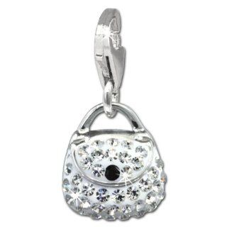 SilberDream Glitter Charm small hand bag with white Czech crystals, 925 Sterling Silver Charms Pendant with Lobster Clasp for Charms Bracelet, Necklace or Earring GSC558W SilberDream Jewelry