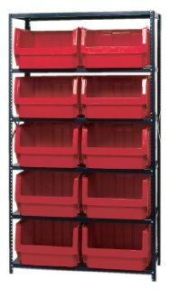 Storage Bin Unit MAGNUM 18 x 42 x 75 6 Shelves 10 QMS543 Bins RED   Garage Storage And Organization Systems  