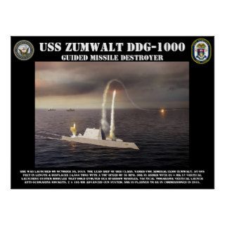 USS Zumwalt DDG 1000 Black Poster