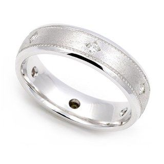 14k White Gold Bezel set Diamond Semi Eternity Milgrain Wedding Band Ring (G H/SI, 1/10 ct.) Jewelry