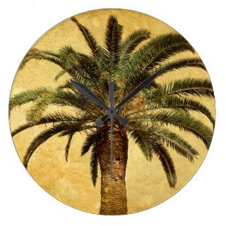 Vintage Palm Tree   Tropical Customized Template Wall Clocks