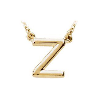 Block Initial Necklace in 14 Karat Yellow Gold, Letter Z Jewelry