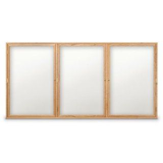 Enclosed Wet/Dry Erase Board   Wood Frame   Three Doors   72"W x 48"H  Bulletin Boards 