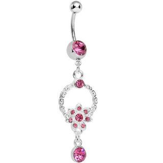 Pink Gem Infinite Flower Drop Belly Ring Body Candy Jewelry