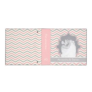Modern pink, grey chevron zigzag wedding planner vinyl binder