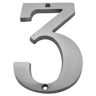 Bolton Hardware Number "3" 4 Inch Solid Brass Satin Nickel Clear Coated Finish House Number Raised 1/4"    