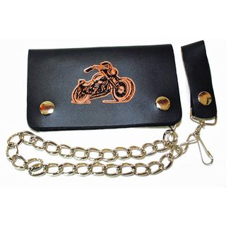 Hollywood Tag True Biker Leather Bi fold Chain Wallet Men's Wallets