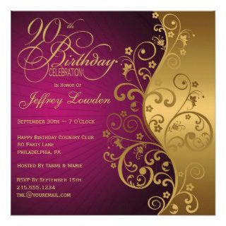 Purple & Gold 90th Birthday Party Invitation
