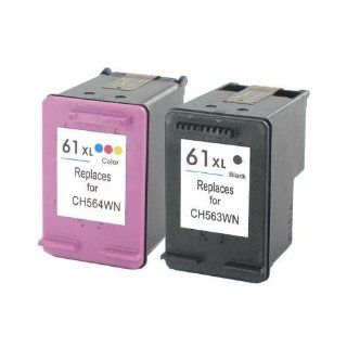 Remanufactured HP No 61XL 61 XL (563WN / CH563WN and 564WN / CH564WN) Tri Color Printer Ink Cartridge 2 Pack for HP DeskJet Printers (High Capacity / Yield Black and Color CH563 CH564 InkJet Cartridge) Black