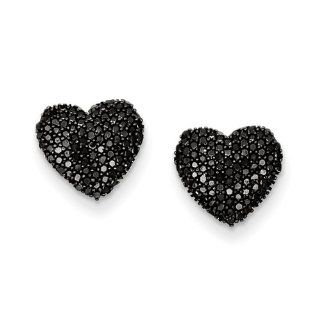 Sterling Silver Black Diamond Heart Post Earrings Jewelry