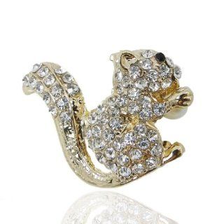 Squirrel Brooch Simulated Pearl Clear Austrian Crystals Gold Tone A03025 1 Jewelry