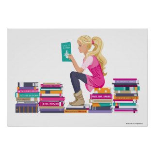 Barbie Reading Surrounded By Stacks Of Books Poster