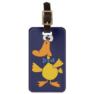 VV  Funny Duck in a Blue Polka Dot Bow Tie Cartoon Travel Bag Tag
