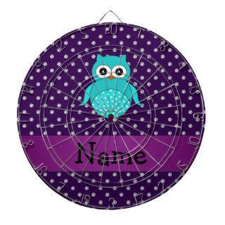 Personalized name turquoise owl purple diamonds dartboard