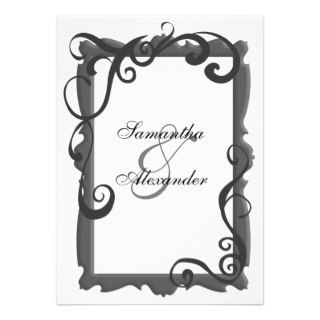 Black/Gray White Swirl Frame Wedding Invitations