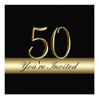 Black Metal Gold Print 50th Birthday Invitations