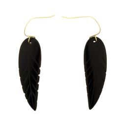14k Yellow Gold Onyx Leaf Earrings Gemstone Earrings