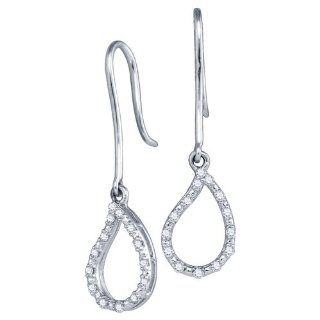 Diamond Tear Drop Dangle Fashion Earrings 10K White Gold (0.16 ct.tw.) Jewel Tie Jewelry