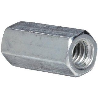 12L14 Steel Coupling Nut, Zinc Plated Finish, Grade 5, Right Hand Threads, Corrosion Resistant, 1/4" 20 Threads, 3/8" Width Across Flats (Pack of 50)