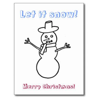 Let it snow, snowman outline coloring postcards